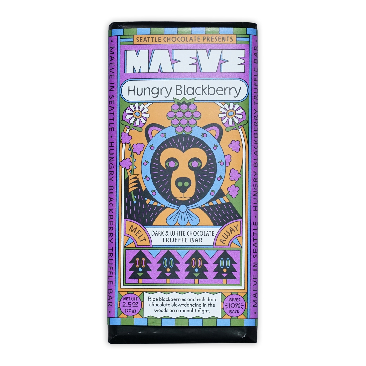 Maeve Hungry Blackberry Truffle Bar with bear design