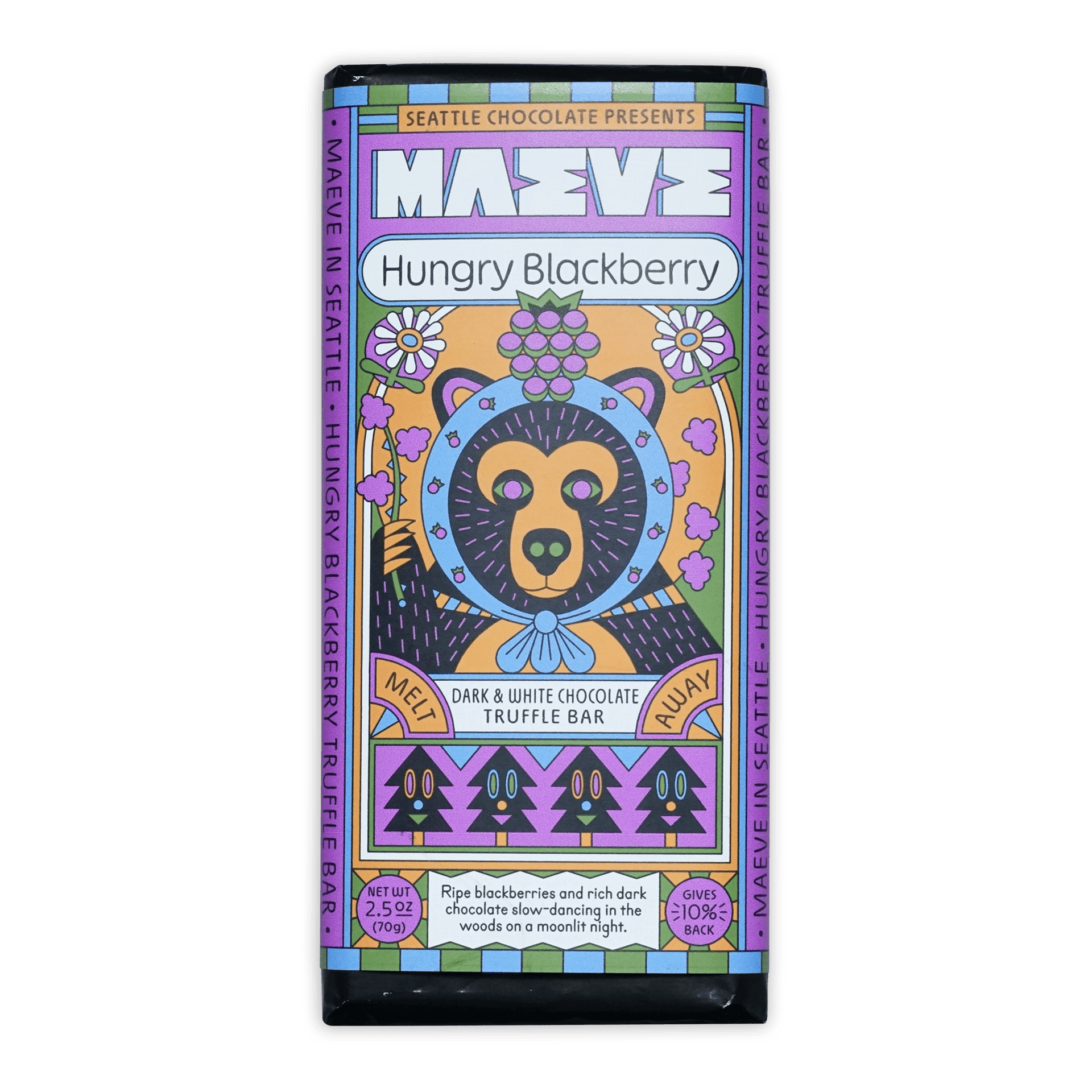 Maeve Hungry Blackberry Truffle Bar with bear design
