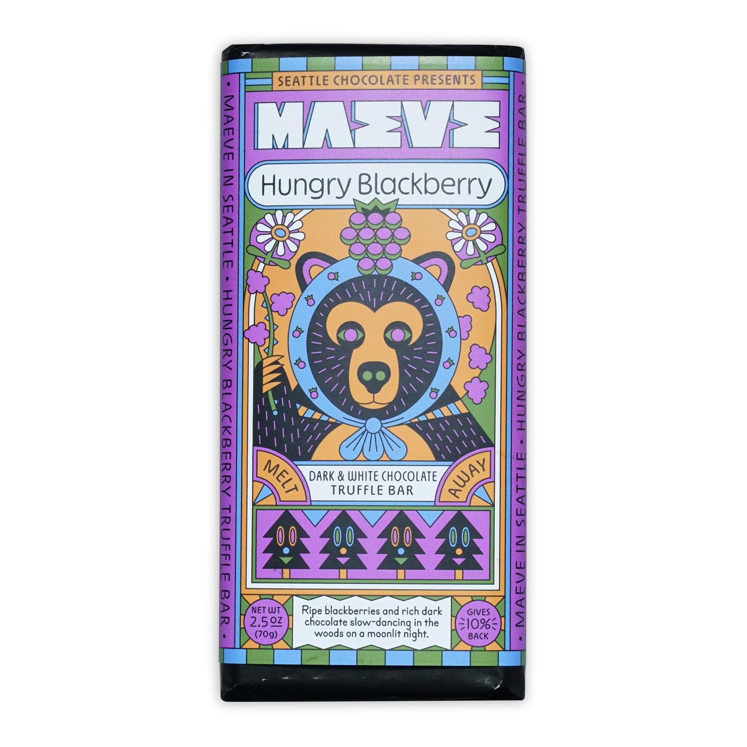 Maeve Hungry Blackberry Truffle Bar with bear design
