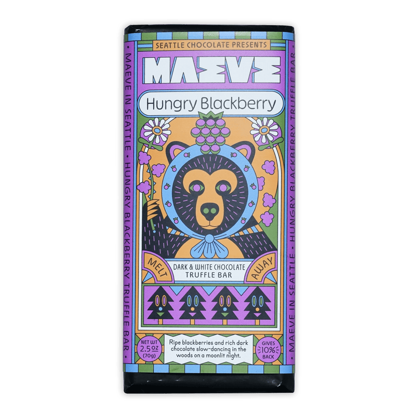 Maeve Hungry Blackberry Truffle Bar with bear design