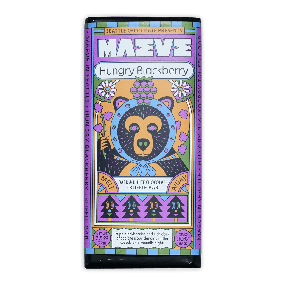 Maeve Hungry Blackberry Truffle Bar with bear design