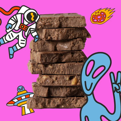 Maeve Moon Rocks Truffle Bar: stack of rich dark chocolate with nuts
