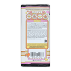 Back of Maeve Peanut Butter Banana Affair Truffle Bar with pink wrapper and playful banana flavor label