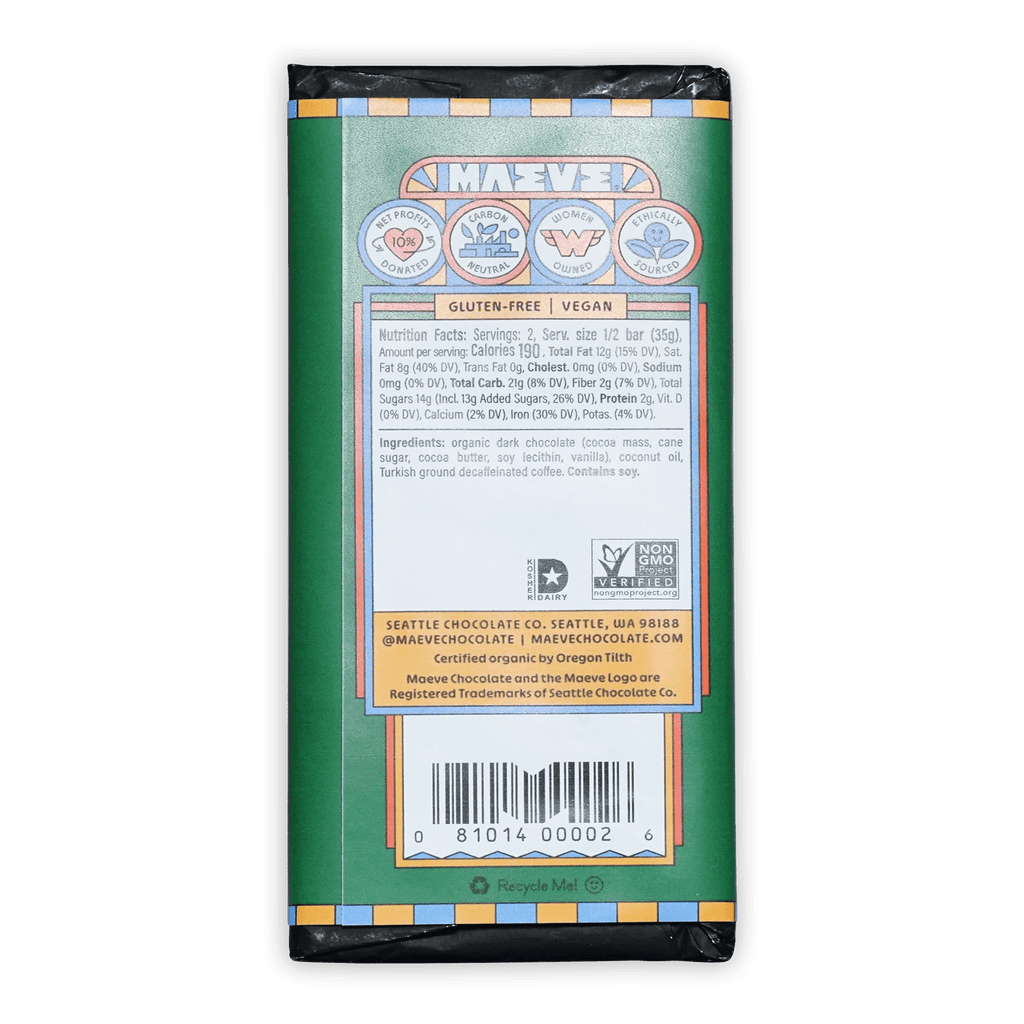 Maeve Pike Place Espresso Truffle Bar with green orange wrapper