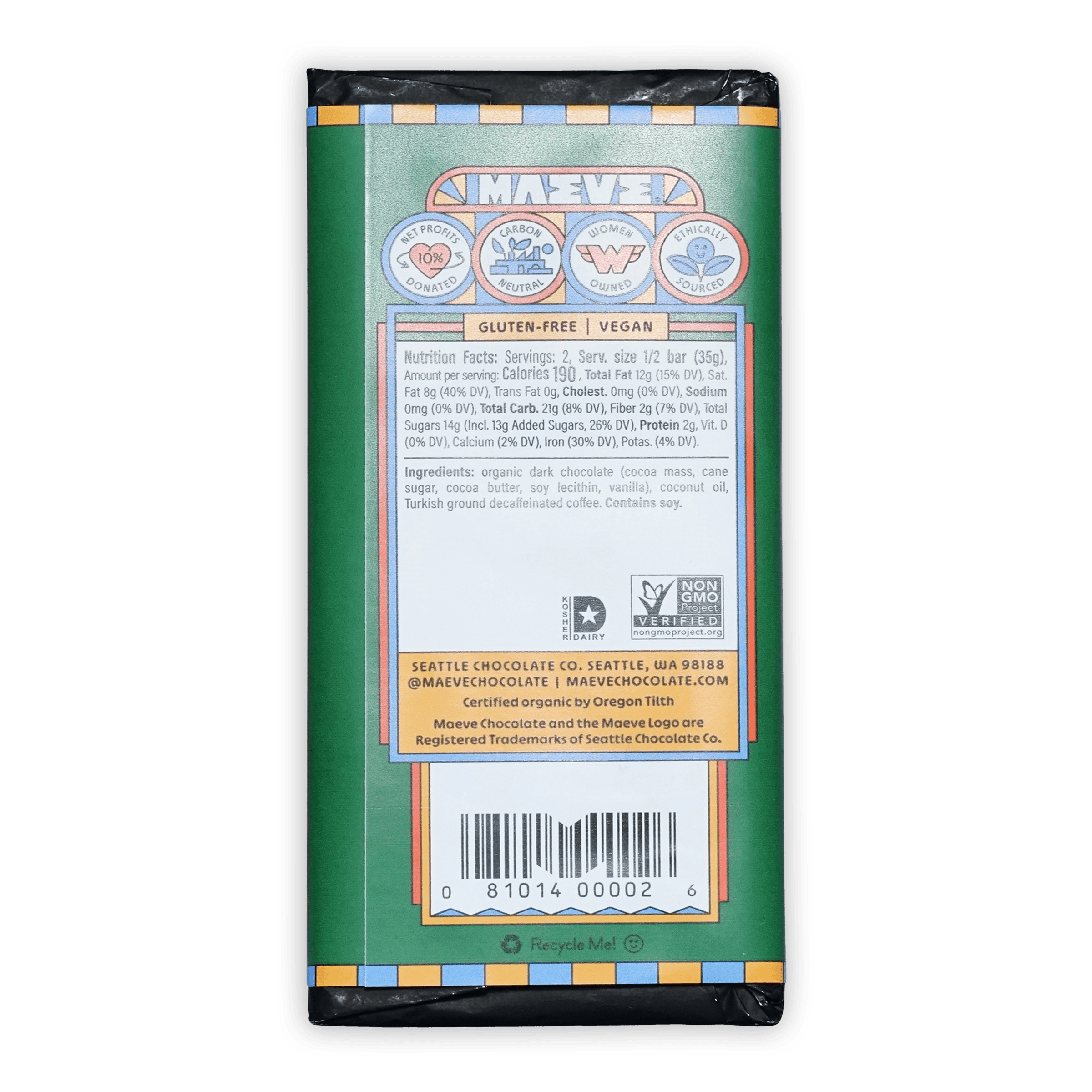 Maeve Pike Place Espresso Truffle Bar with green orange wrapper