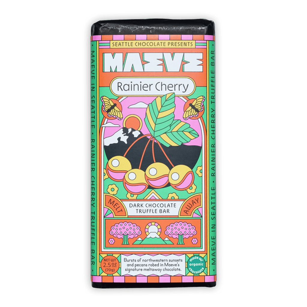 Maeve Rainier Cherry dark chocolate truffle bar wrapper