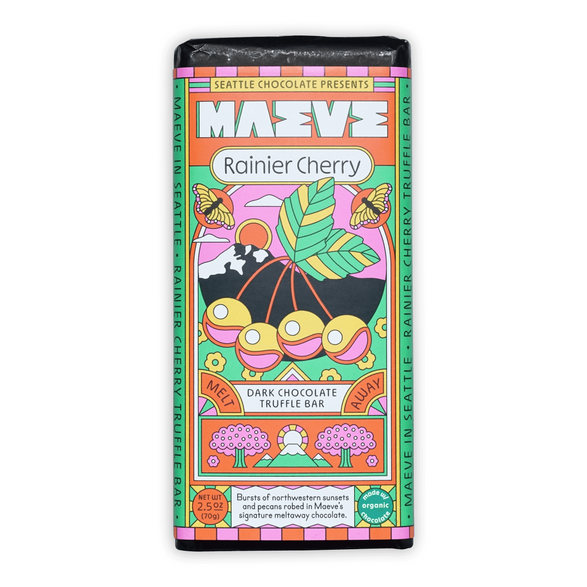 Maeve Rainier Cherry dark chocolate truffle bar wrapper