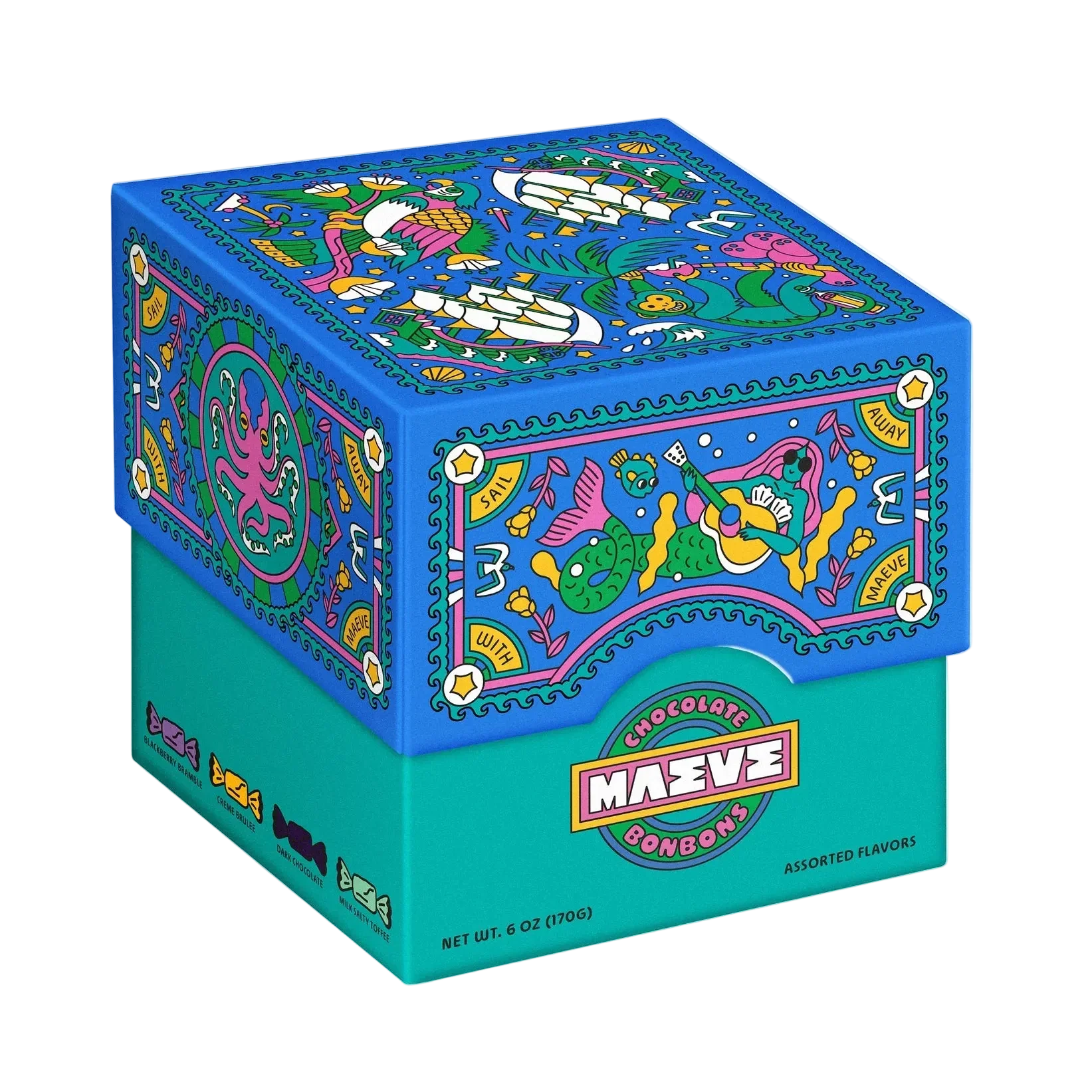 Maeve Sail Away Bonbon Gift Box with maze bonbons sea creature design
