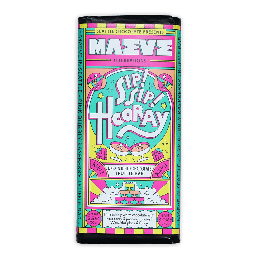 Maeve Sip Sip Hooray Truffle Bar with vibrant pink white truffle design