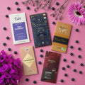 Mama's Sweet Escape chocolate gift bundle, craft bars with blueberries and flowers.