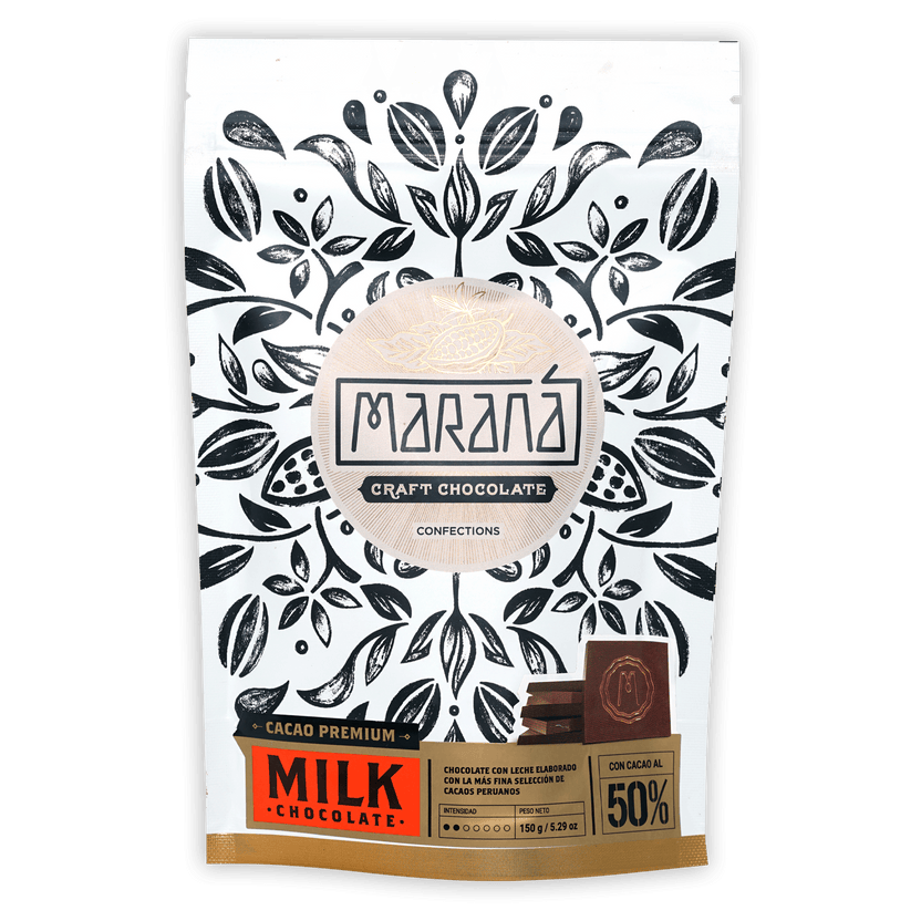 Marana Mini Square Bites Milk 50% chocolate in leaf-patterned pouch