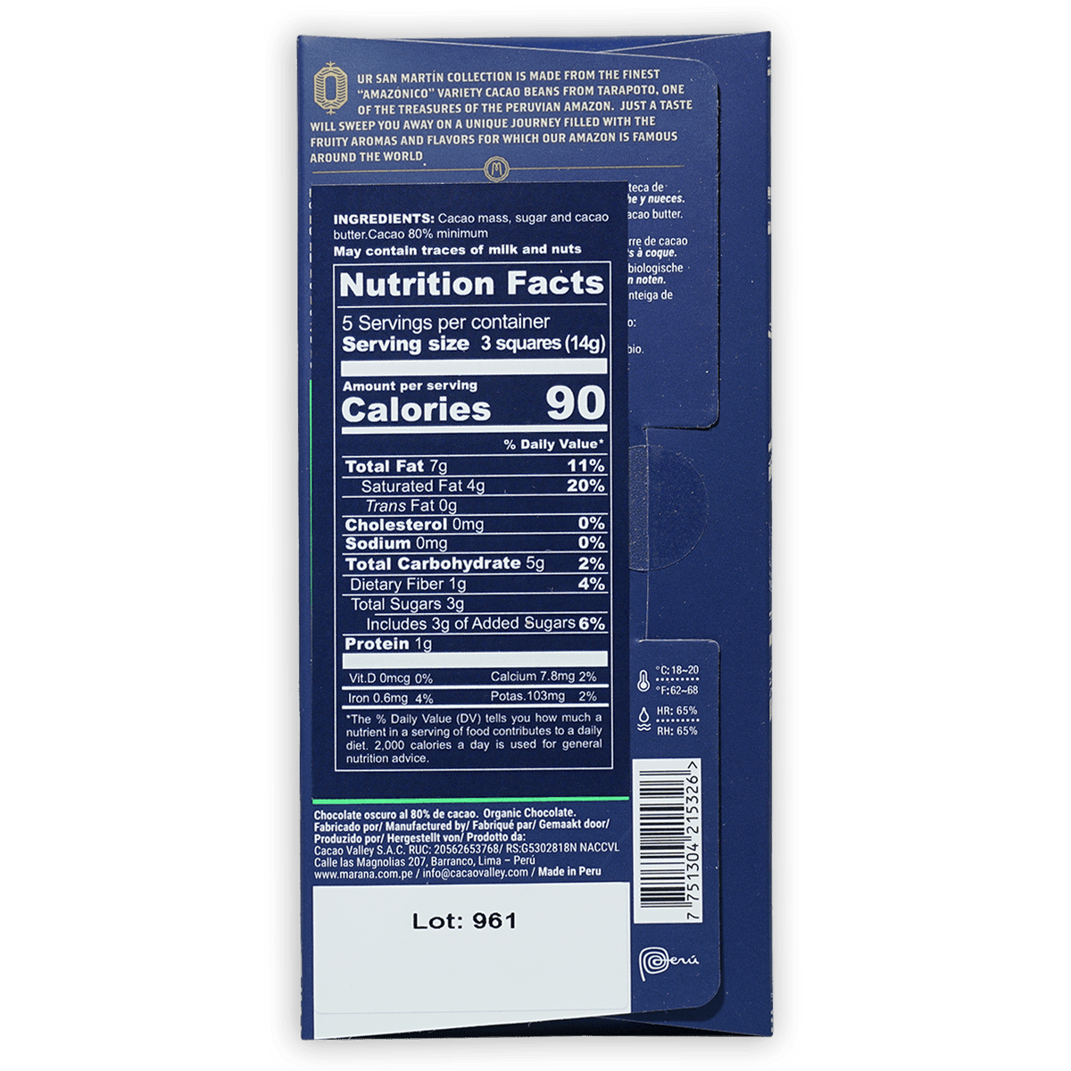 Marana San Martin 80% Peruvian Dark Chocolate Bar