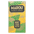 Marou Mint & Orange Dong Nai 68% chocolate bar with green-yellow geometric pattern