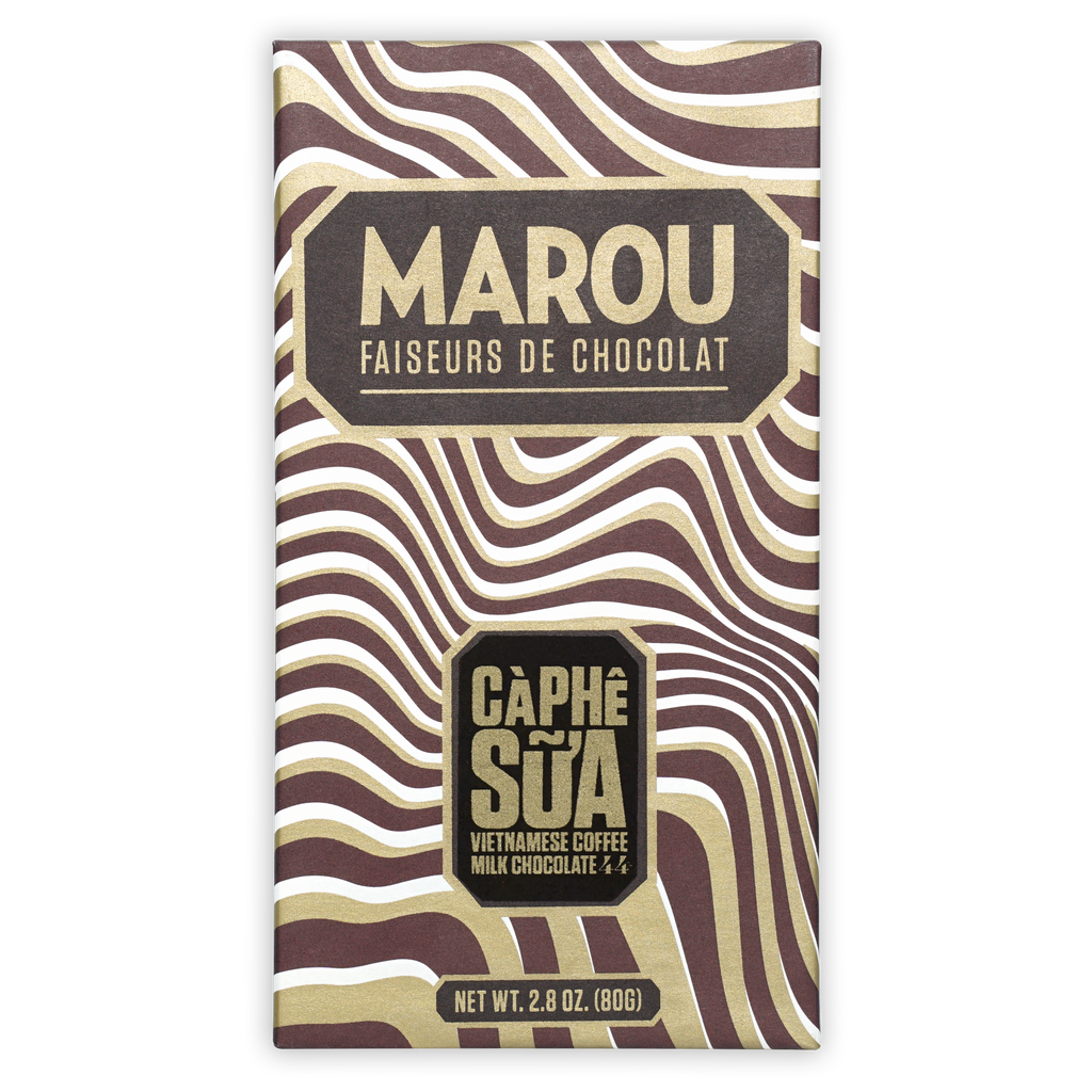 Marou Vietnamese Coffee Milk Chocolate 44% bar with café sữa wavy wrapper