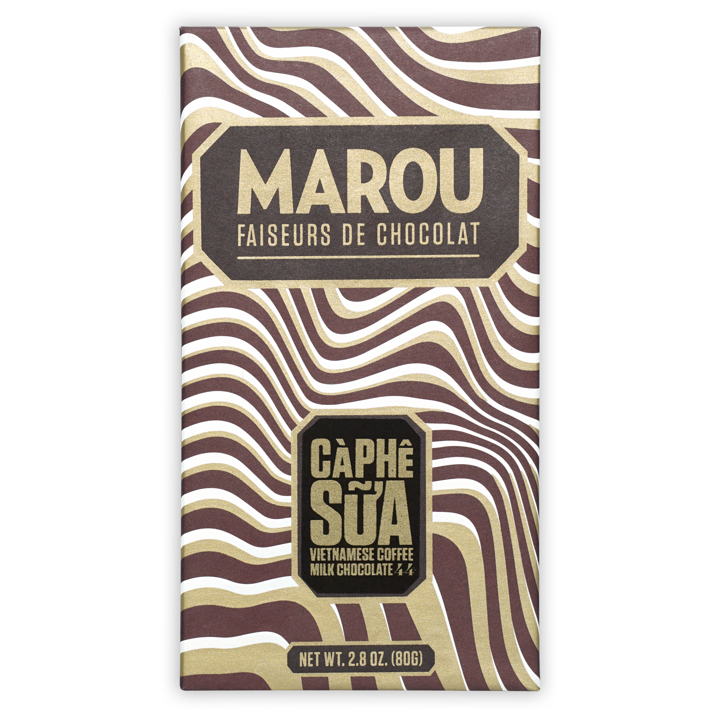 Marou Vietnamese Coffee Milk Chocolate 44% bar with café sữa wavy wrapper