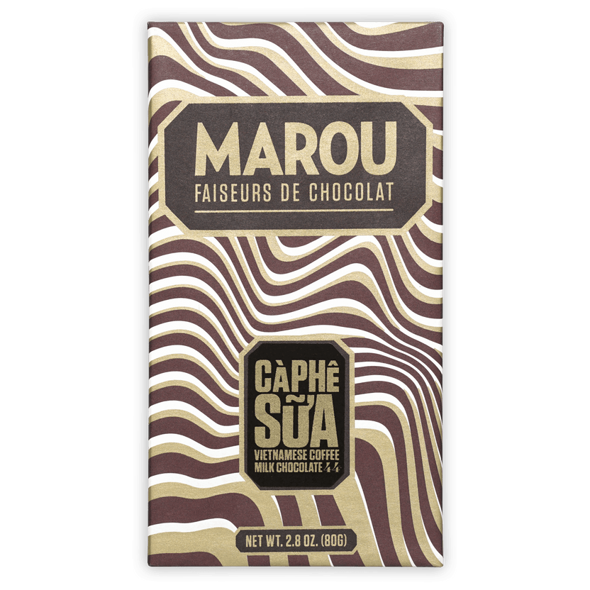 Marou Vietnamese Coffee Milk Chocolate 44% bar with café sữa wavy wrapper