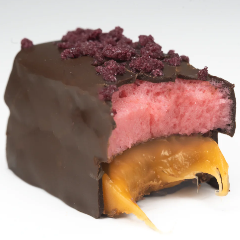 Mayana Chocolate Mini Strawberry Rose Bar with pink fluffy interior
