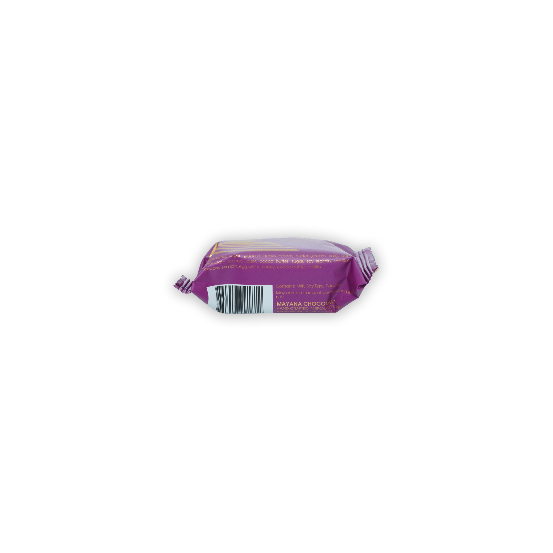 Mayana Chocolate Mini Pecan Paradise purple foil-wrapped bar