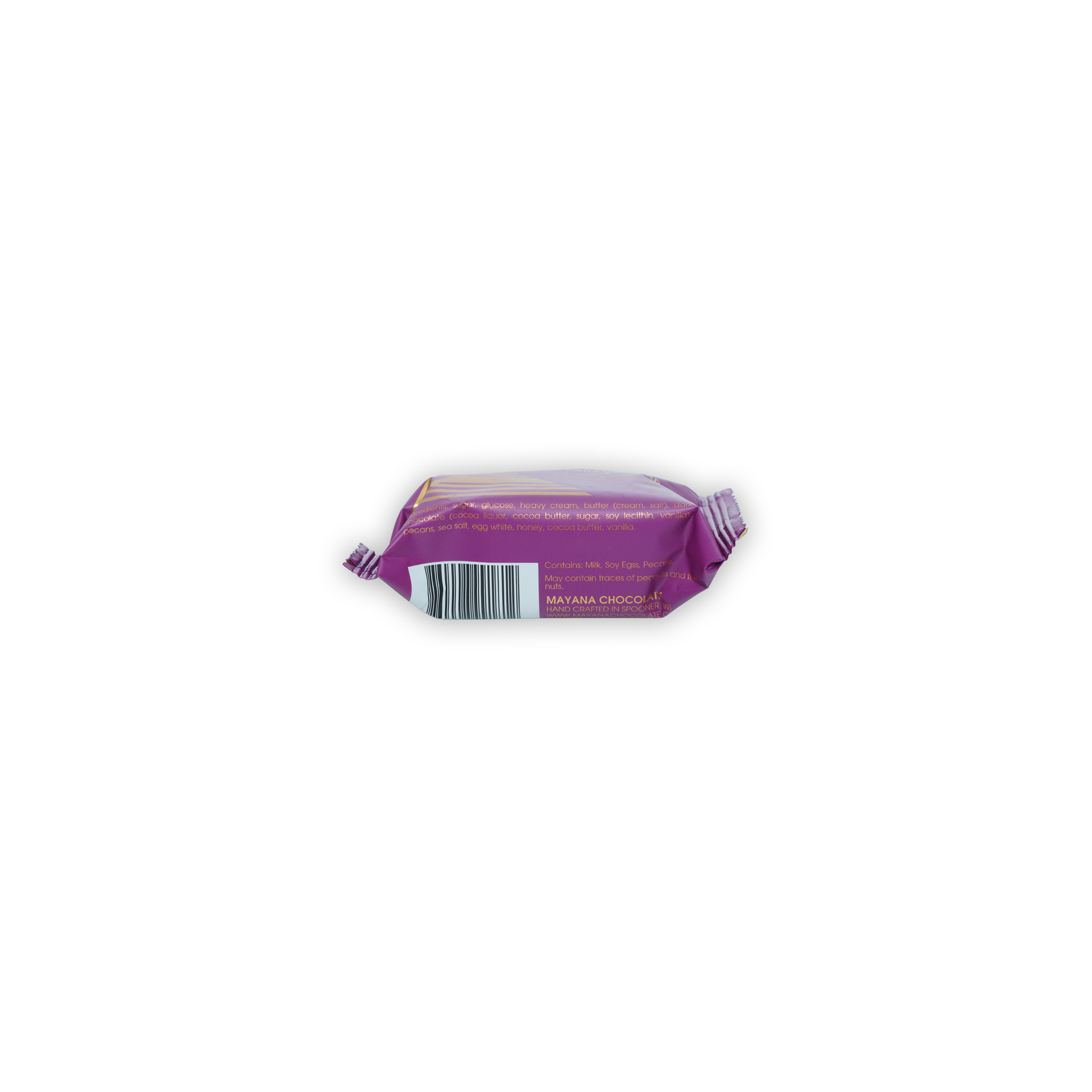 Mayana Chocolate Mini Pecan Paradise purple foil-wrapped bar