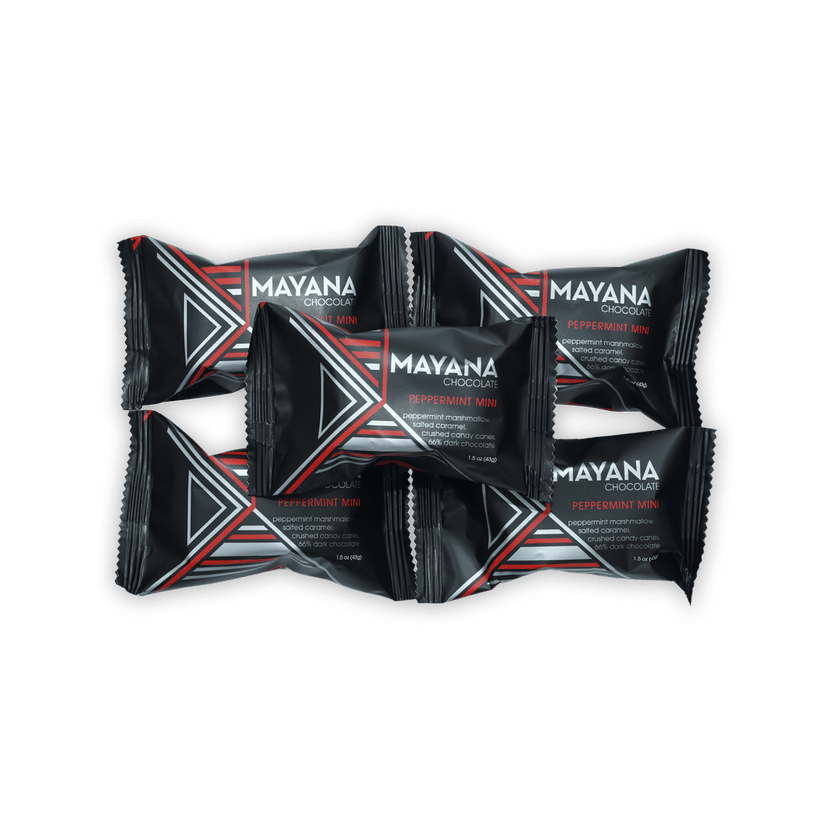 Mayana peppermint mini chocolate bars in black red geometric wrap