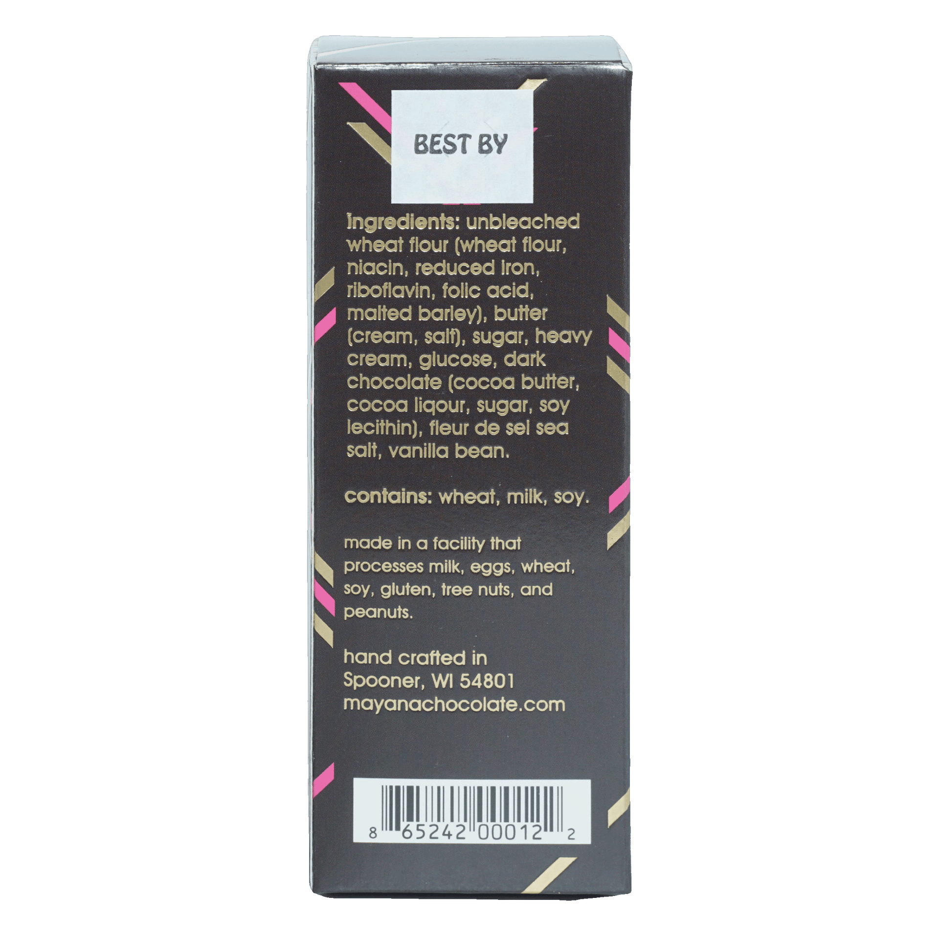 Mayana Chocolate Fix Bar black box with gold pink accents white best by label
