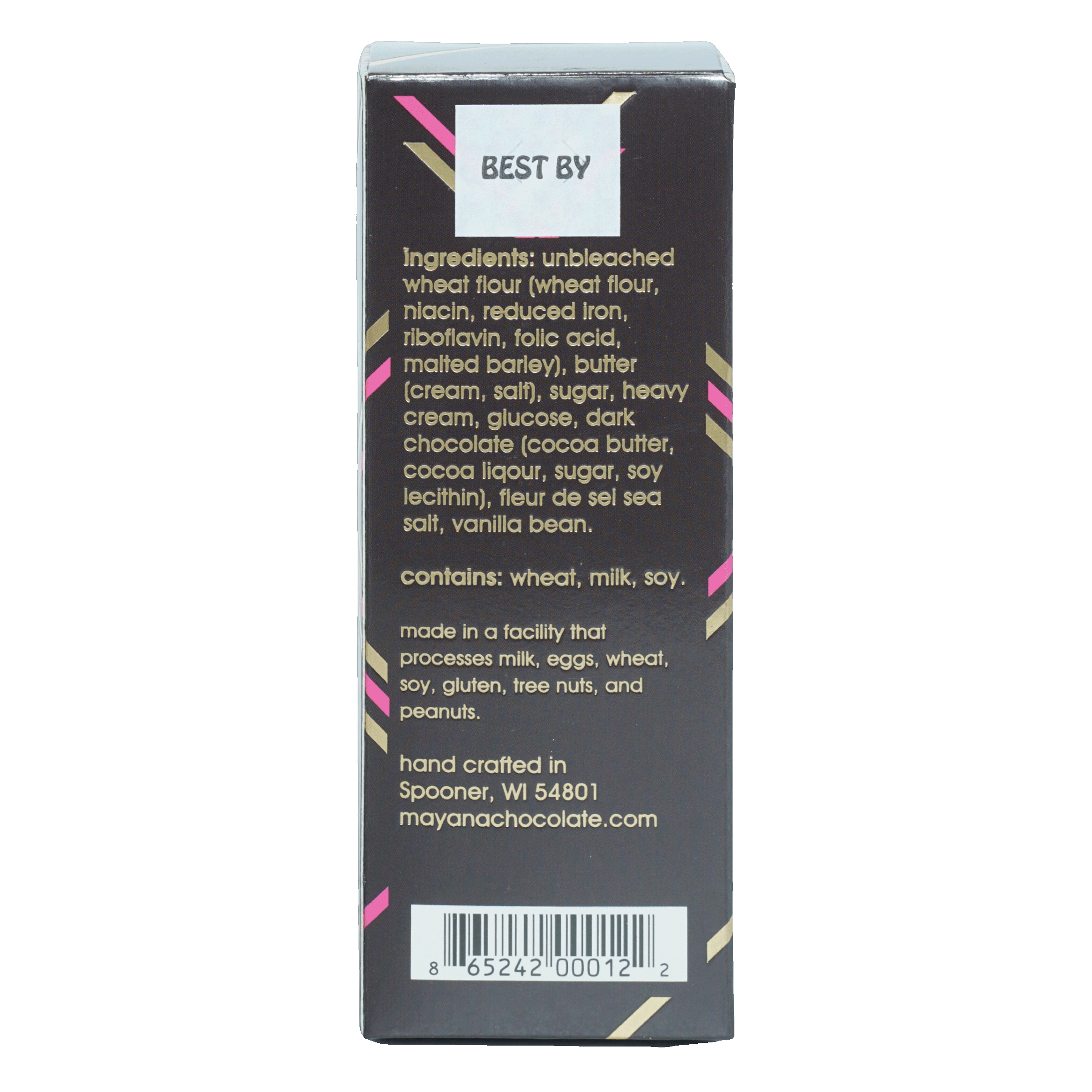 Mayana Chocolate Fix Bar black box with gold pink accents white best by label