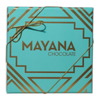 Mayana Chocolate luxury caramels gift box in turquoise gold geometric pattern with ribbon