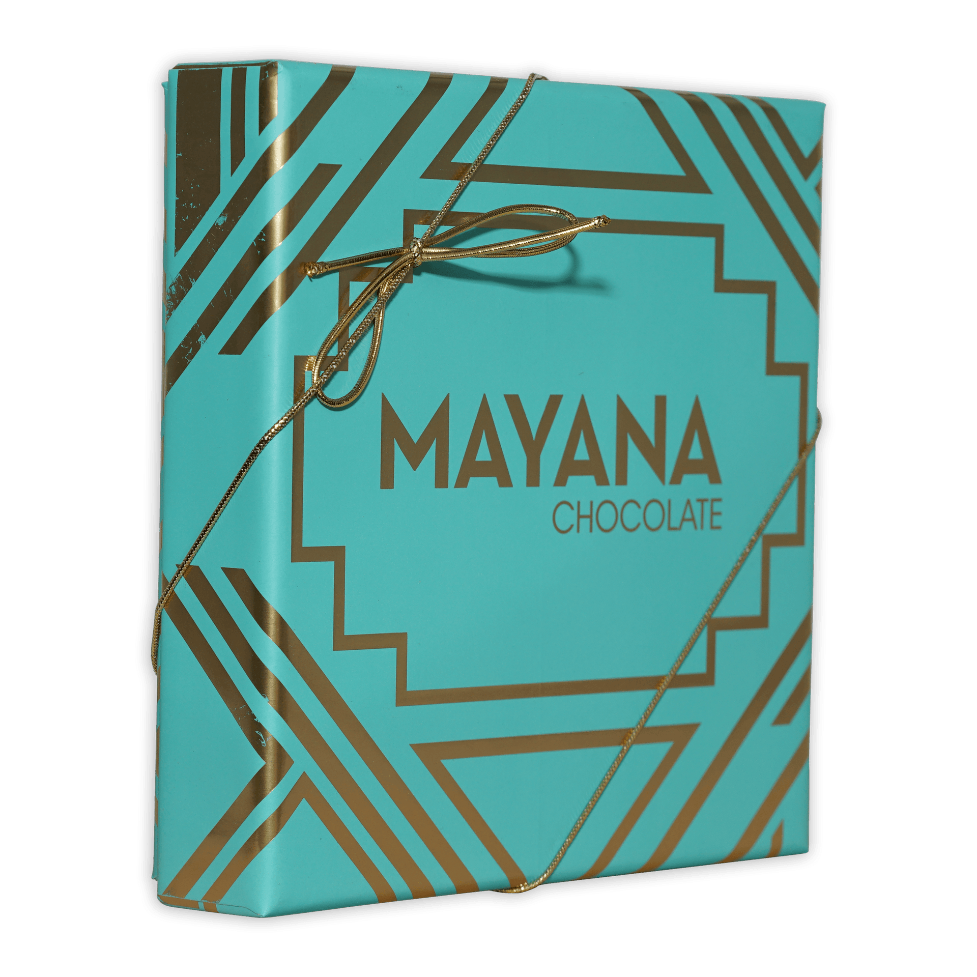 Turquoise gold geometric Mayana Chocolate luxury caramels gift box 9 pcs