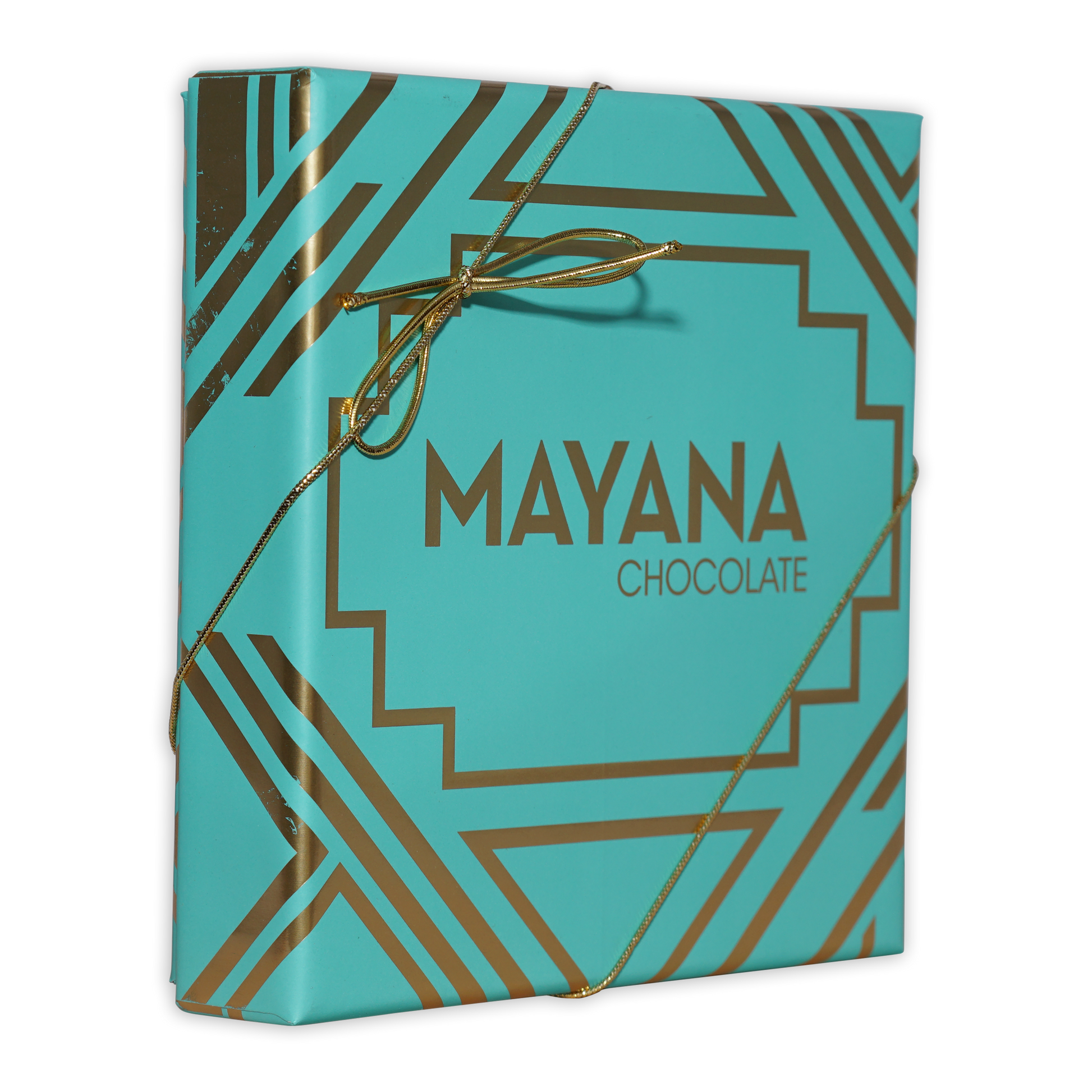 Turquoise gold geometric Mayana Chocolate luxury caramels gift box 9 pcs
