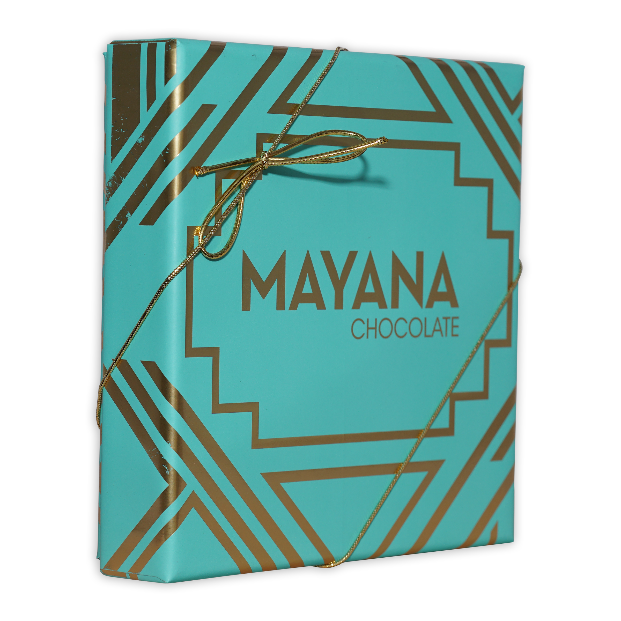 Turquoise gold geometric Mayana Chocolate luxury caramels gift box 9 pcs