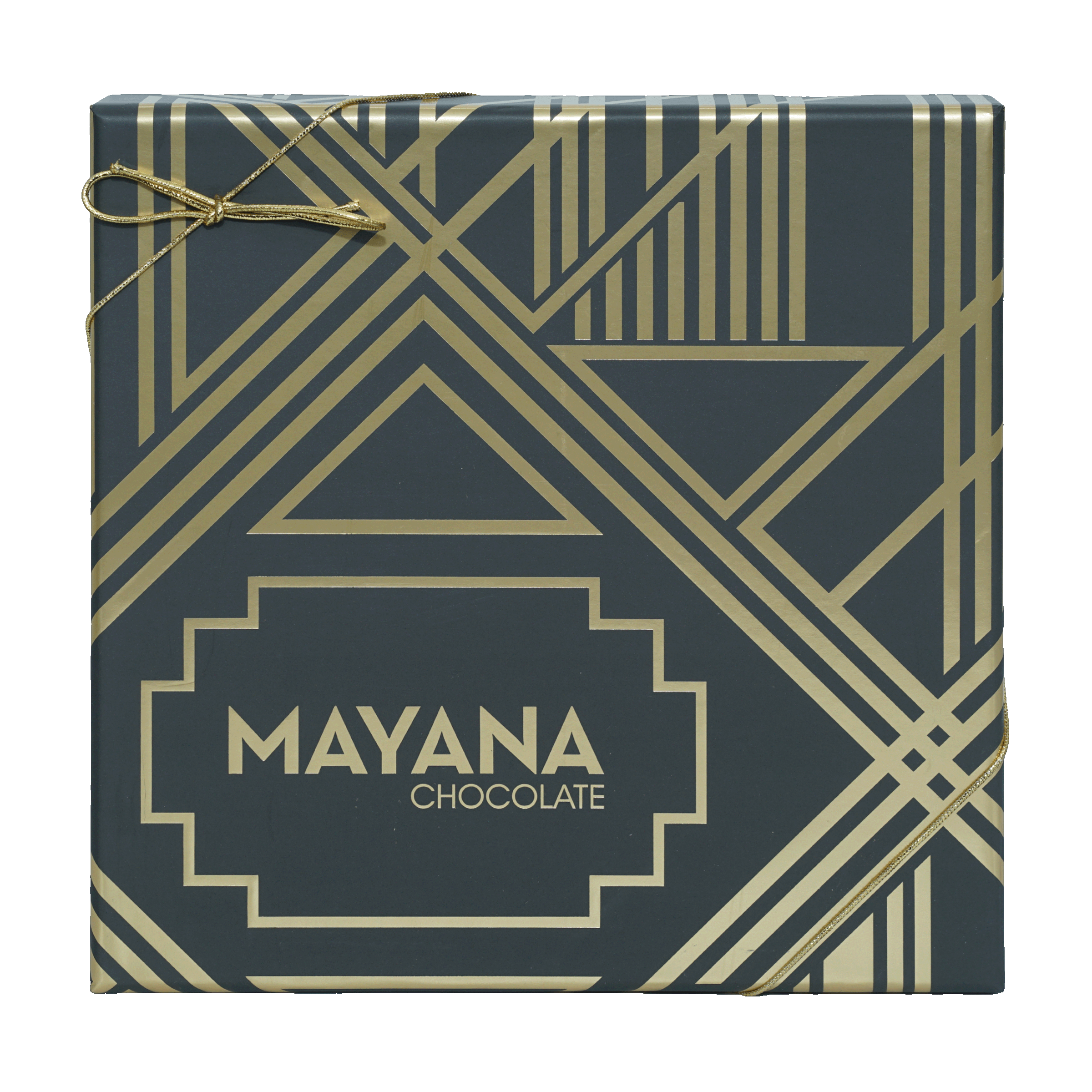 Mayana luxury caramels gift box, 16 pcs, gray gold art deco design with ribbon