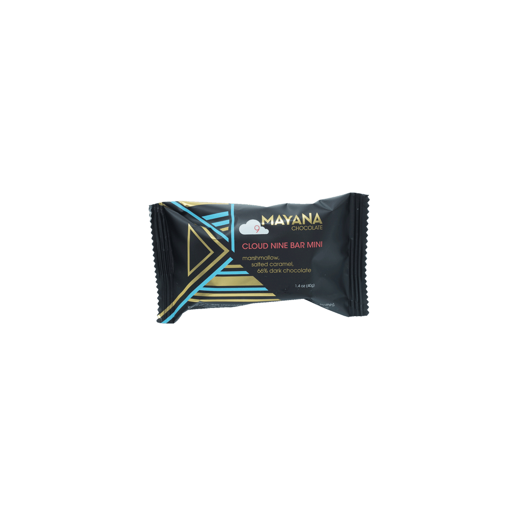 Mayana Chocolate Mini Cloud 9 Bar in sleek black wrapper with gold blue accents