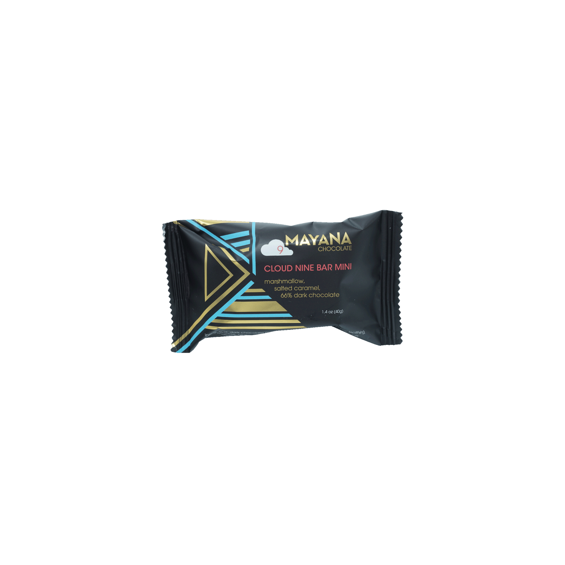 Mayana Chocolate Mini Cloud 9 Bar in sleek black wrapper with gold blue accents