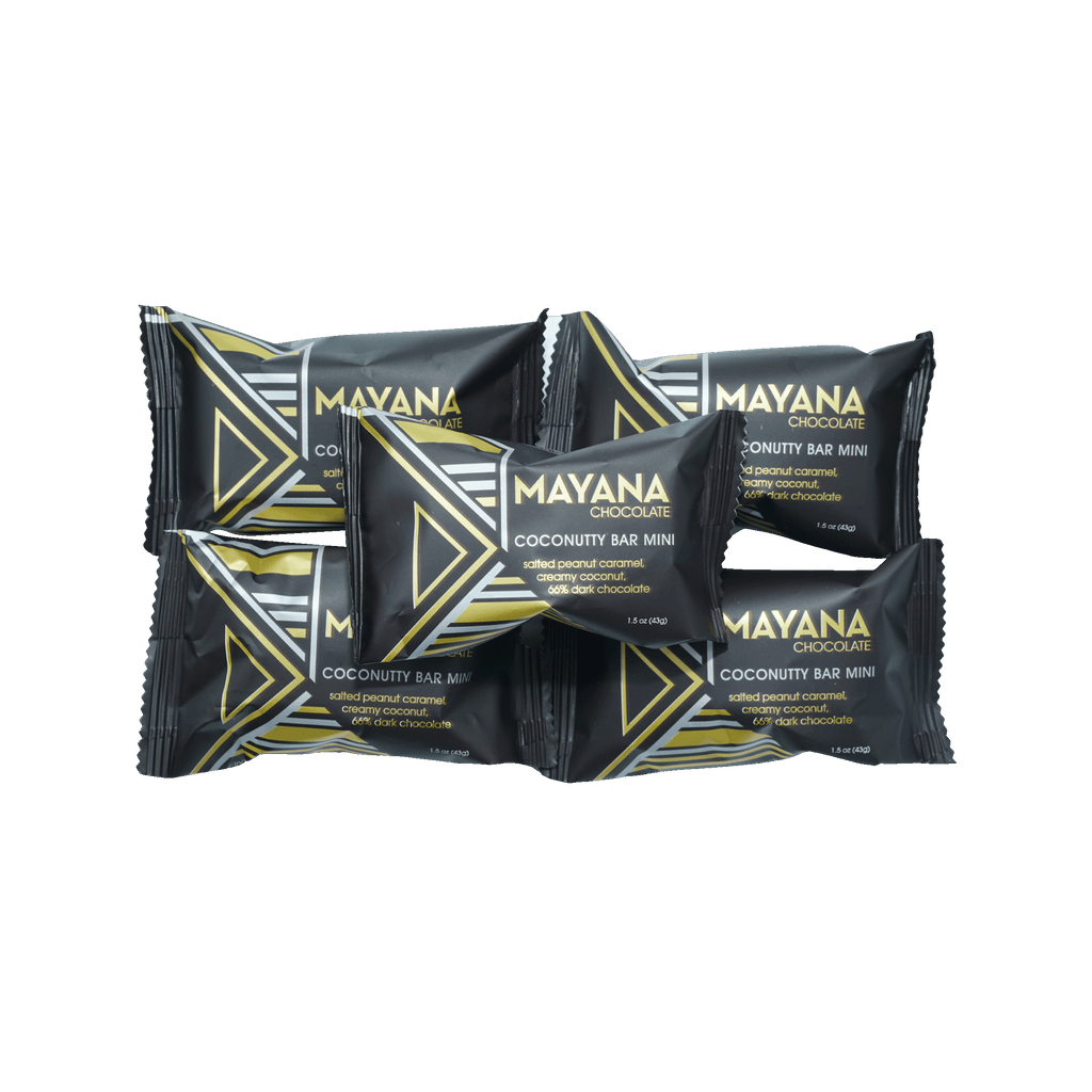 Black and gold Mayana Chocolate Mini Coconutty Bar minis
