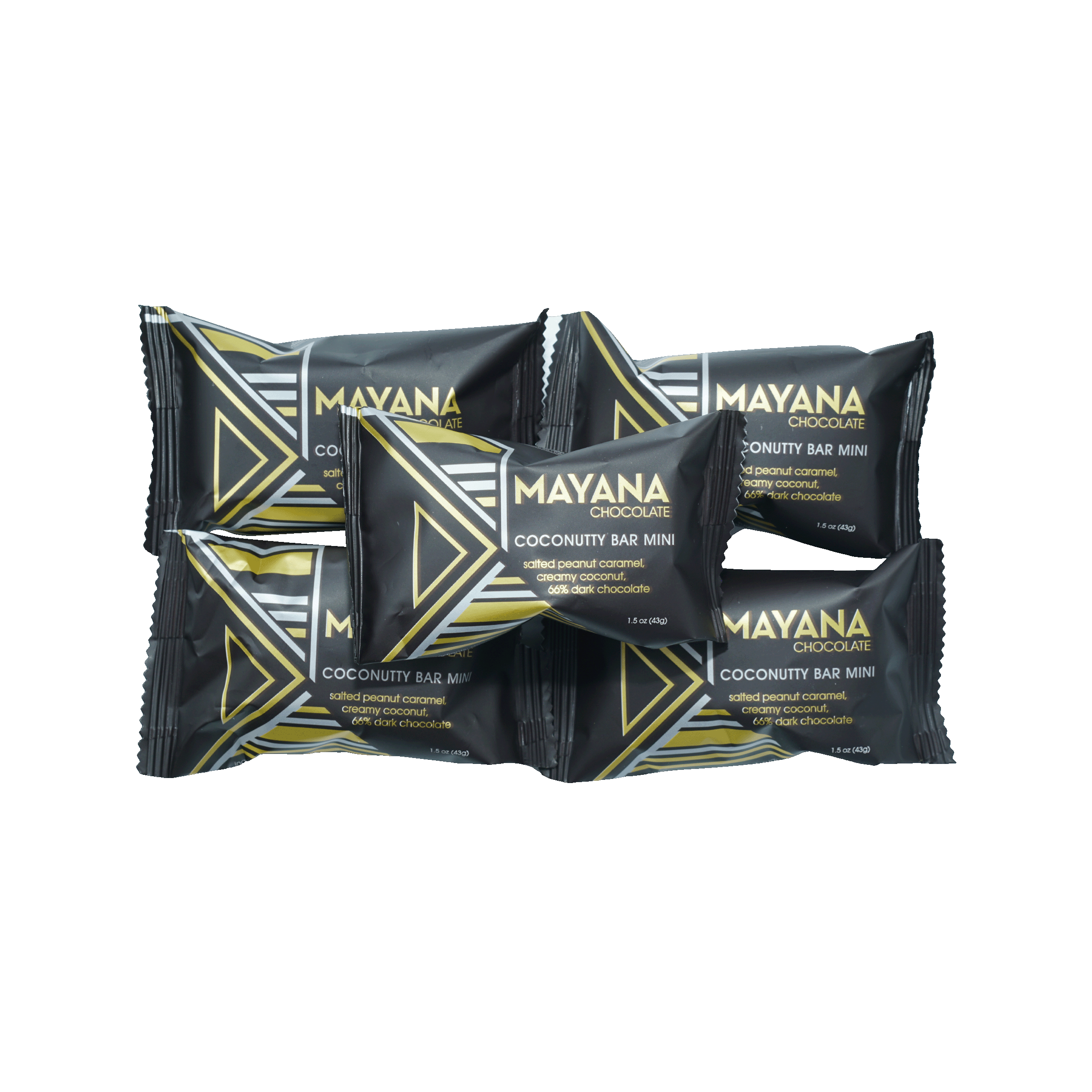 Black and gold Mayana Chocolate Mini Coconutty Bar minis
