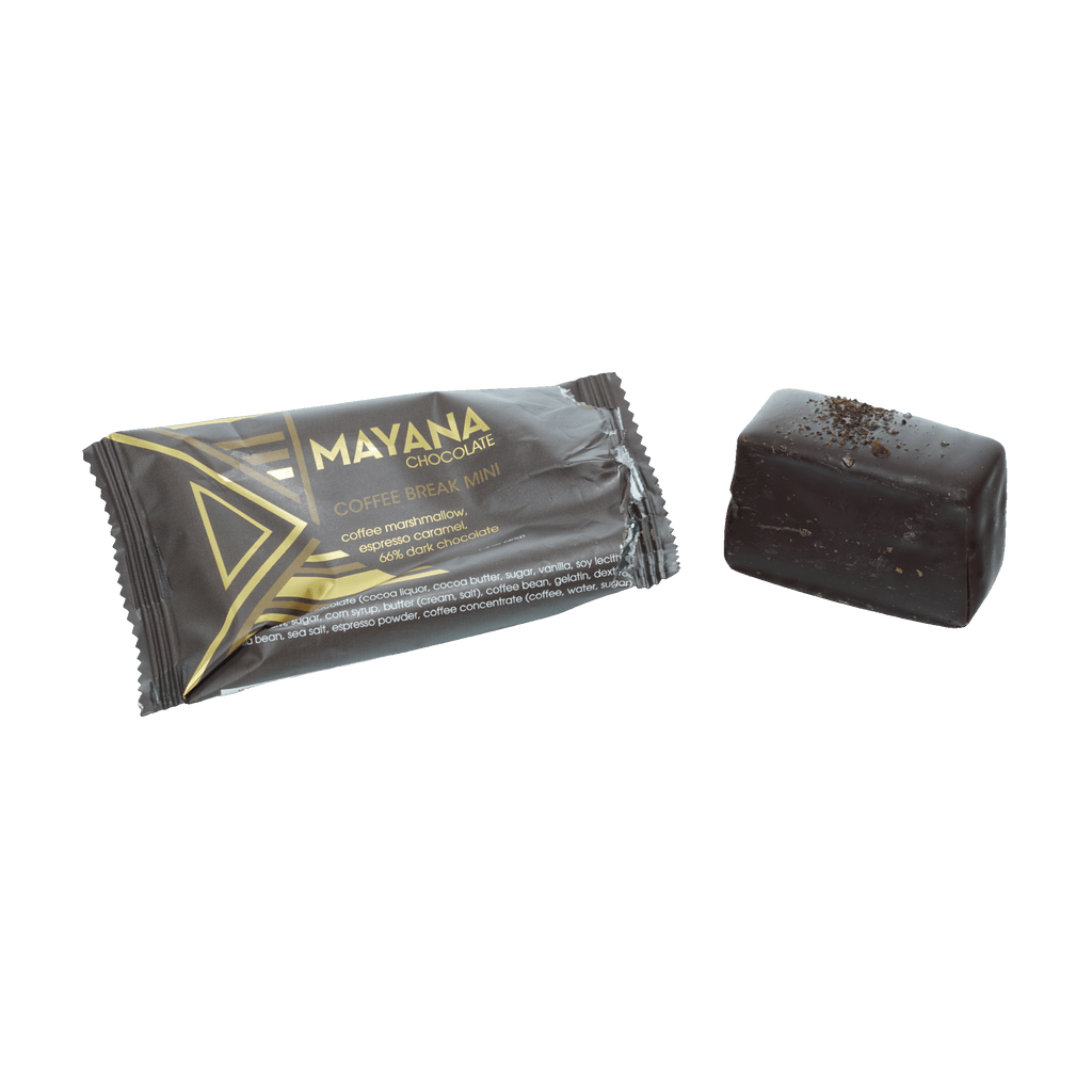 Mayana Chocolate Mini Coffee Break Bar in black gold foil