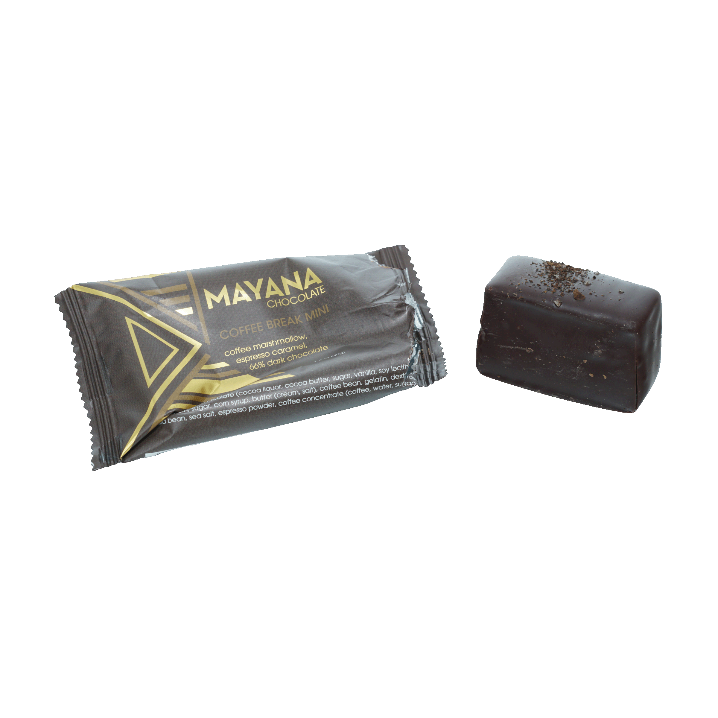 Mayana Chocolate Mini Coffee Break Bar in black gold foil