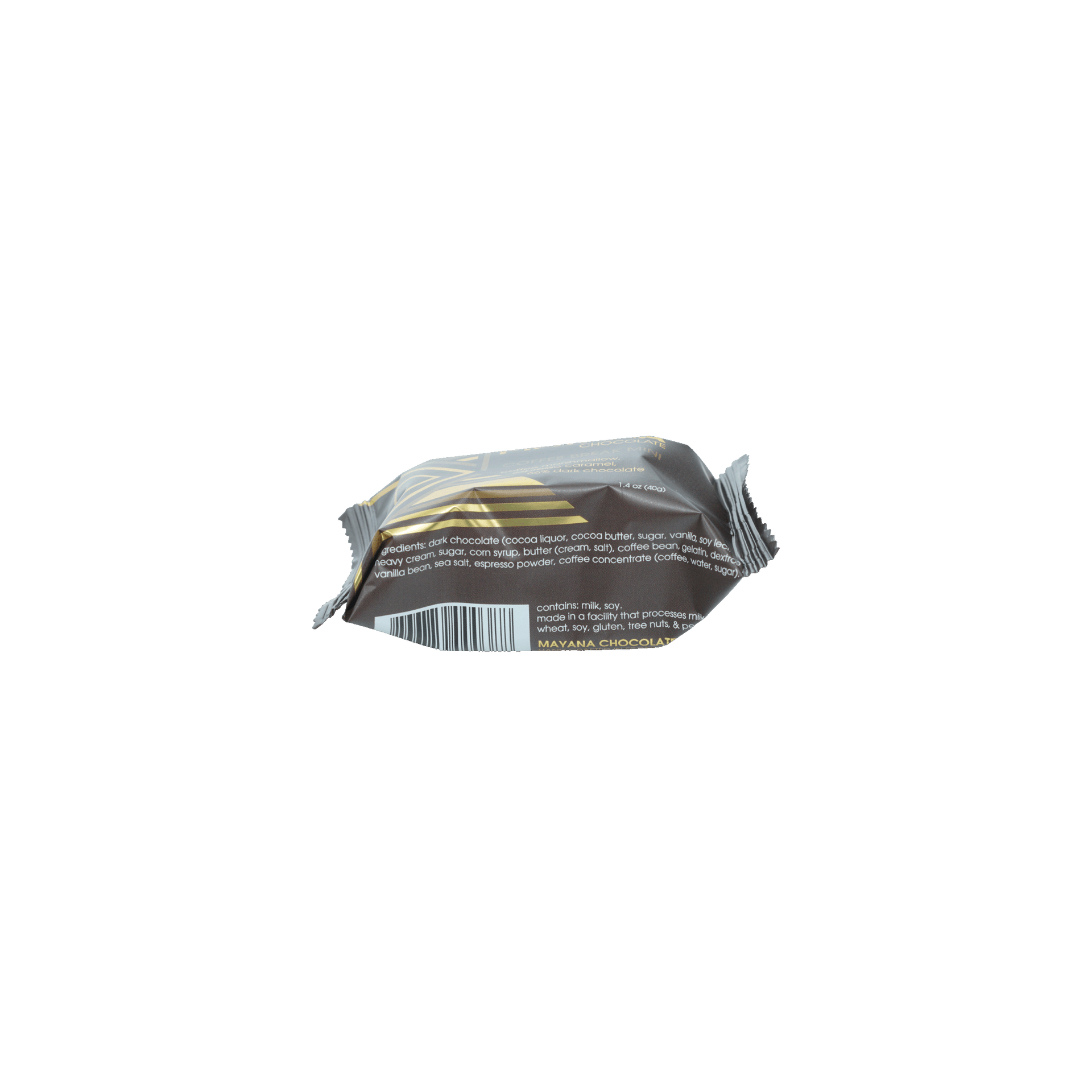 Mayana Chocolate Mini Coffee Break Bar in sleek silver black gold wrapper
