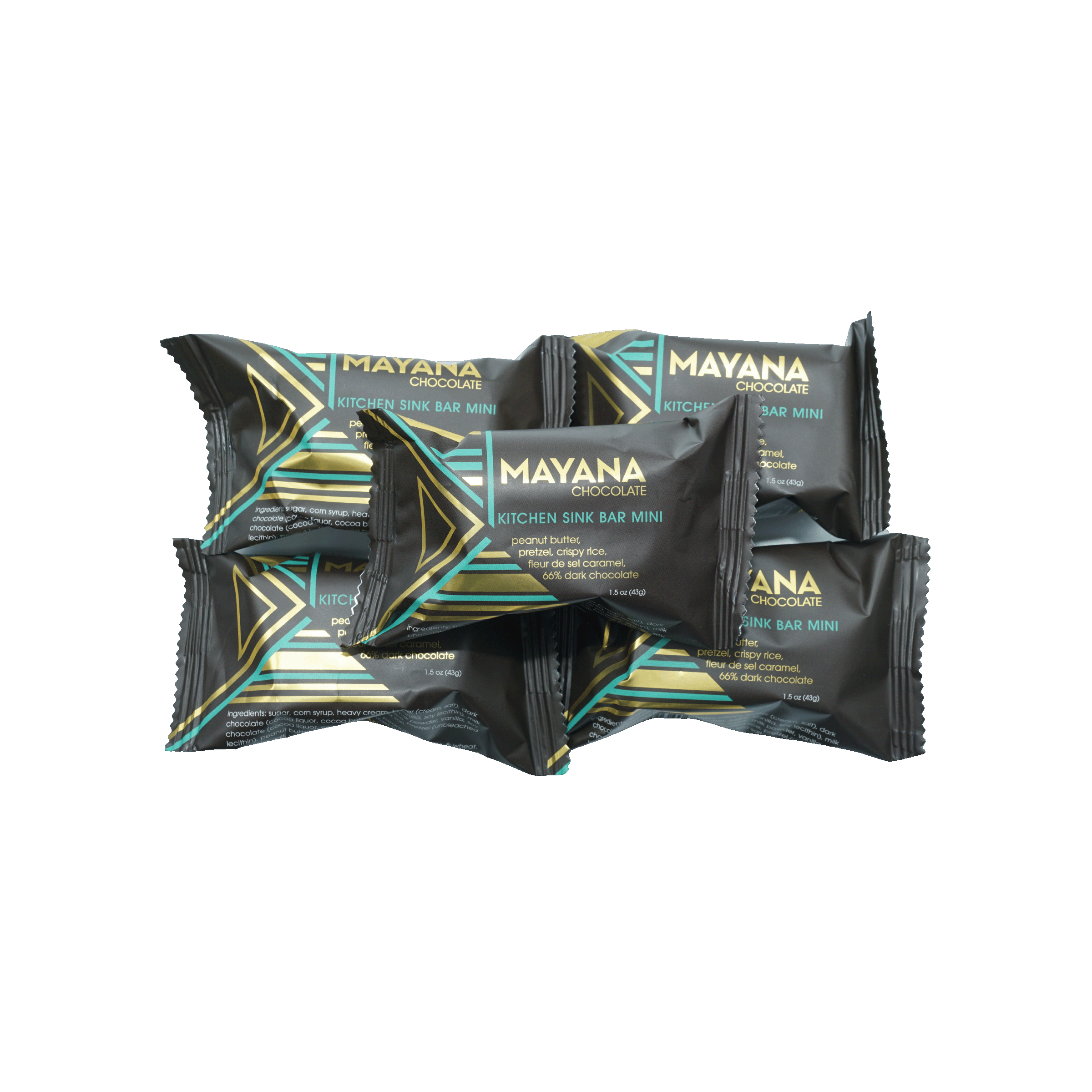 Mayana Chocolate Mini Kitchen Sink Bar in black teal foil with gold lettering