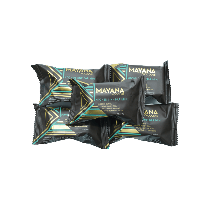 Mayana Chocolate Mini Kitchen Sink Bar in black teal foil with gold lettering