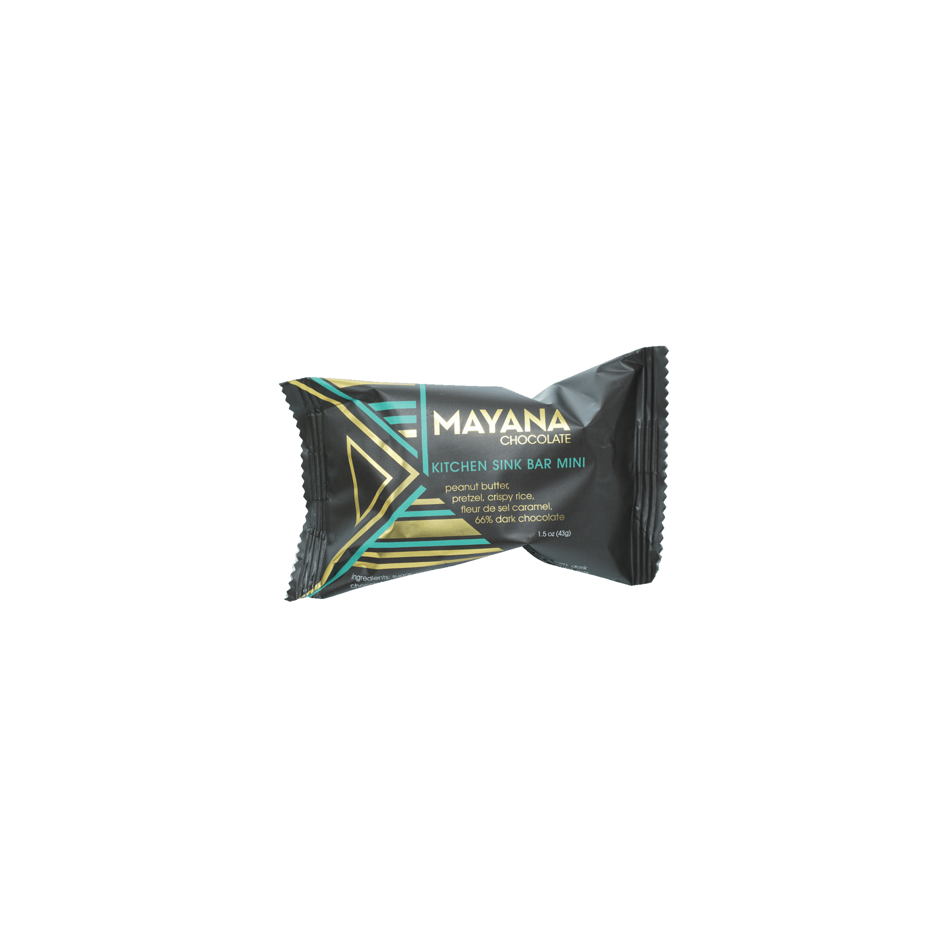 Mayana Chocolate Mini Kitchen Sink Bar in sleek black wrapper with teal gold accents
