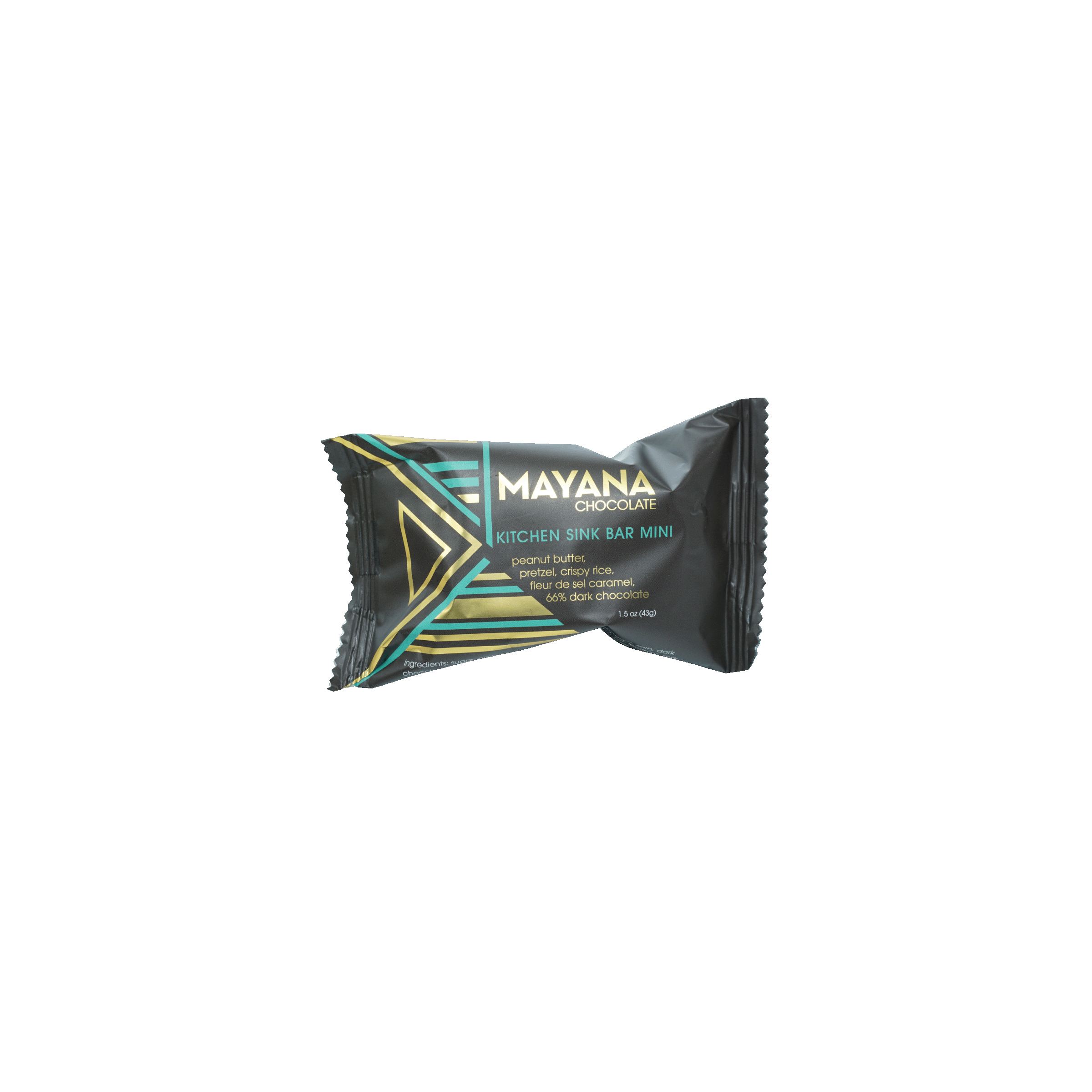Mayana Chocolate Mini Kitchen Sink Bar in sleek black wrapper with teal gold accents