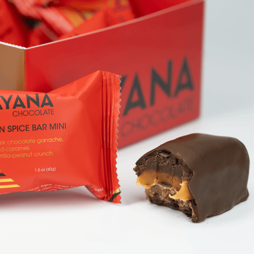 Mayana Chocolate Mini Mayan Spice Bar with caramel peanut crunch filling