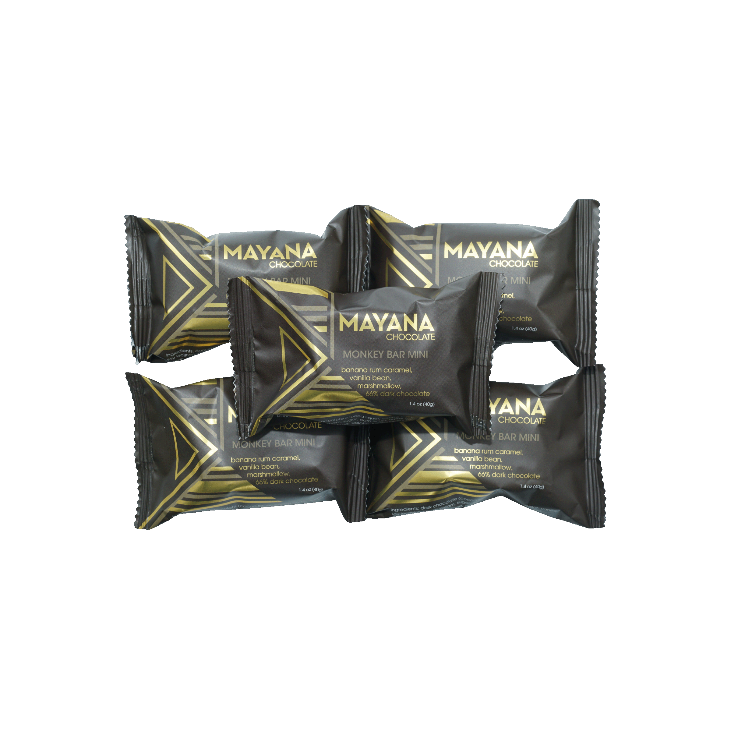 Black and gold Mayana Chocolate Mini Monkey Bar mini bars