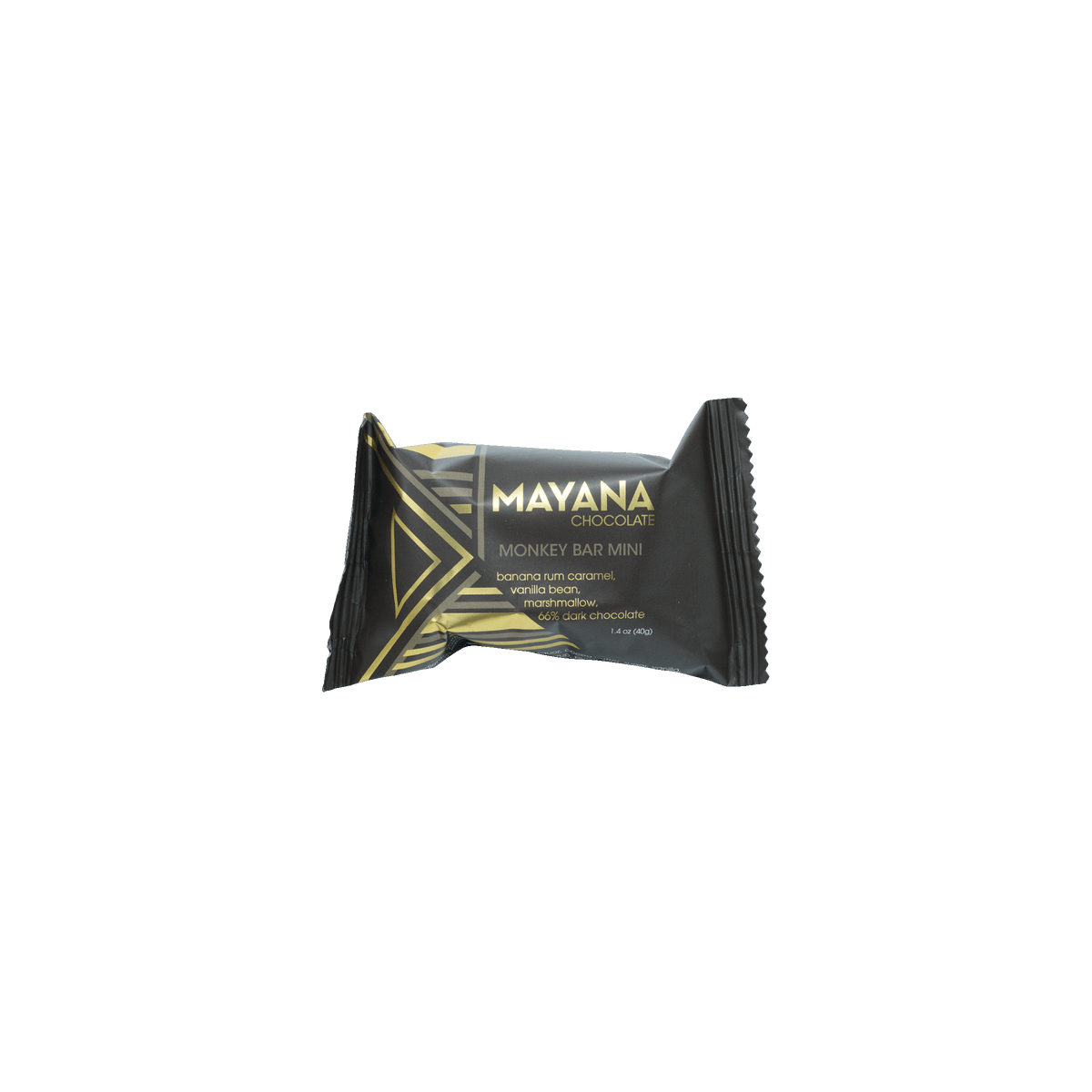Mayana Chocolate Mini Monkey Bar in sleek black gold foil with geometric accents
