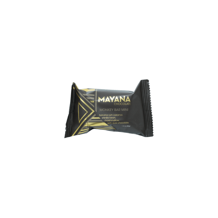 Mayana Chocolate Mini Monkey Bar in sleek black gold foil with geometric accents