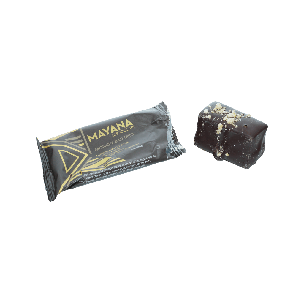 Mayana Chocolate Mini Monkey Bar in sleek black foil with gold accents