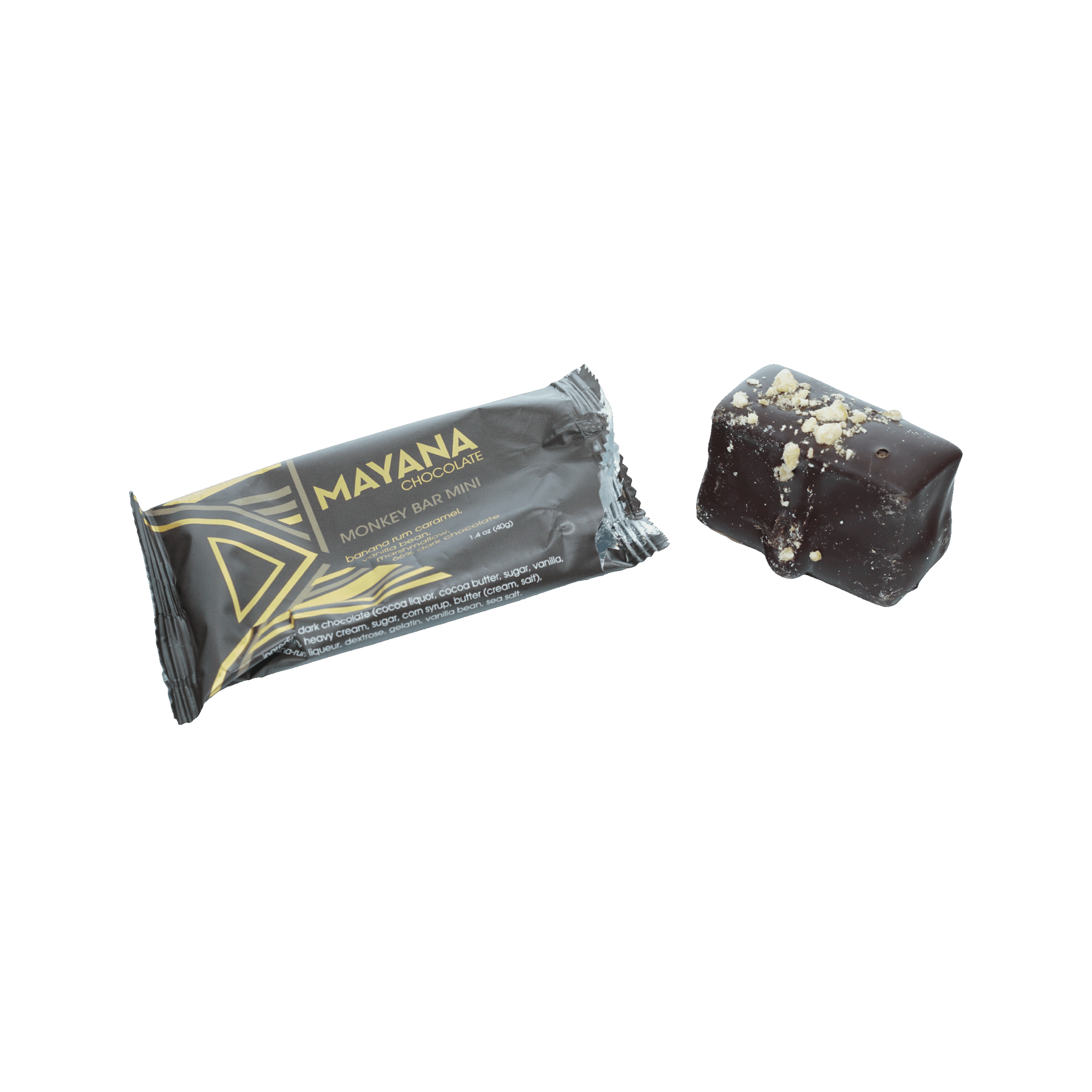 Mayana Chocolate Mini Monkey Bar in sleek black foil with gold accents