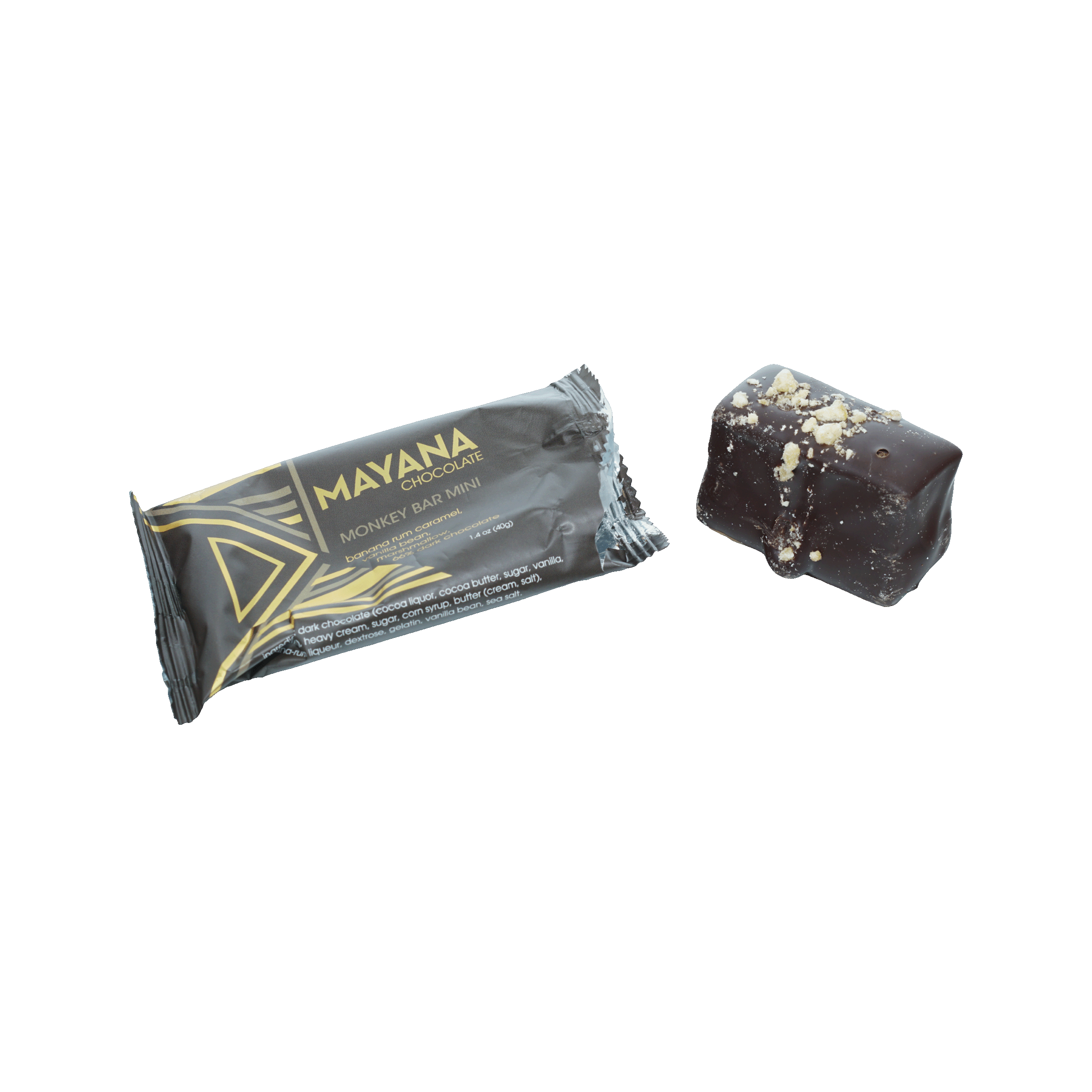Mayana Chocolate Mini Monkey Bar in sleek black foil with gold accents