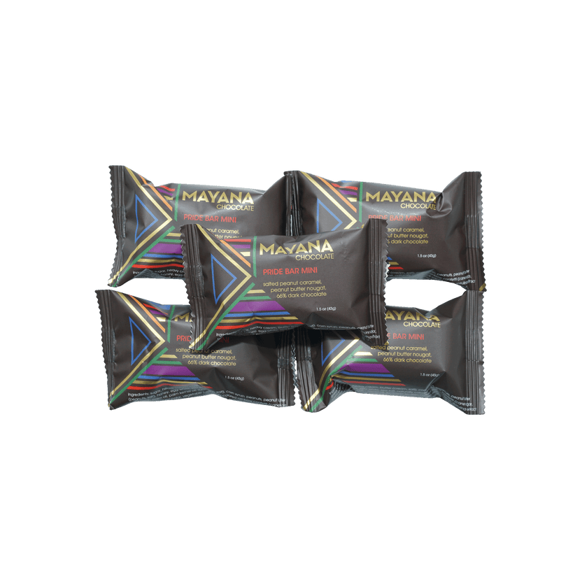 Mayana Chocolate Mini Pride Bar with rainbow stripes